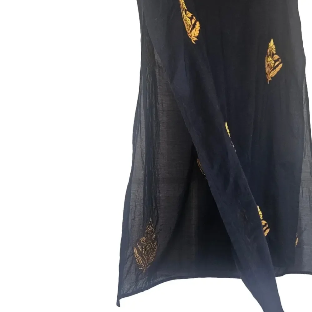 Tory Burch Embroidered Cotton Caftan‎ Size Small Navy Blue NEW Without Tag